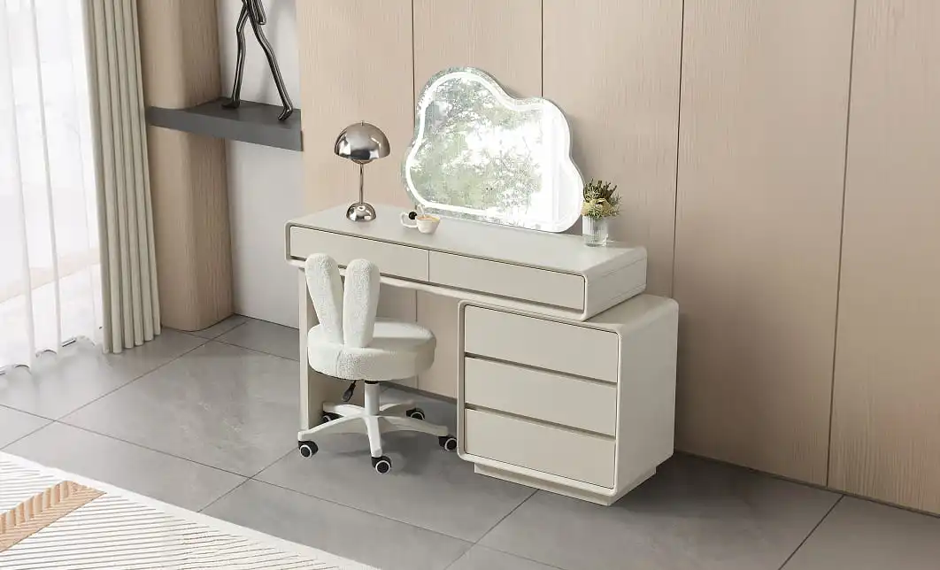 Măsuță Toaletă T6015 Albă Extensibilă cu 3 culori LED și Oglindă