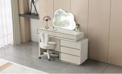 Măsuță Toaletă T6015 Albă Extensibilă cu 3 culori LED și Oglindă