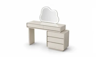 Măsuță Toaletă T6015 Albă Extensibilă cu 3 culori LED și Oglindă