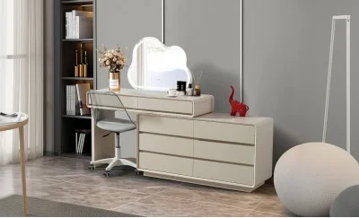 Măsuță Toaletă T6018 Albă Extensibilă cu 3 culori LED și Oglindă