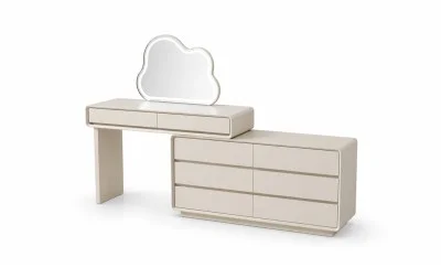 Măsuță Toaletă T6018 Albă Extensibilă cu 3 culori LED și Oglindă