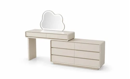 Măsuță Toaletă T6018 Albă Extensibilă cu 3 culori LED și Oglindă