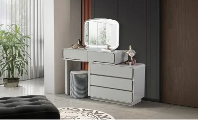 Măsuță Toaletă T6065 Albă Extensibilă cu 3 culori LED și Oglindă