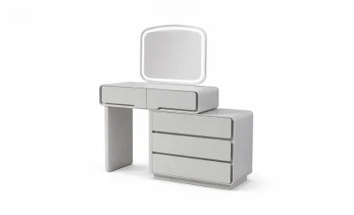 Măsuță Toaletă T6065 Albă Extensibilă cu 3 culori LED și Oglindă