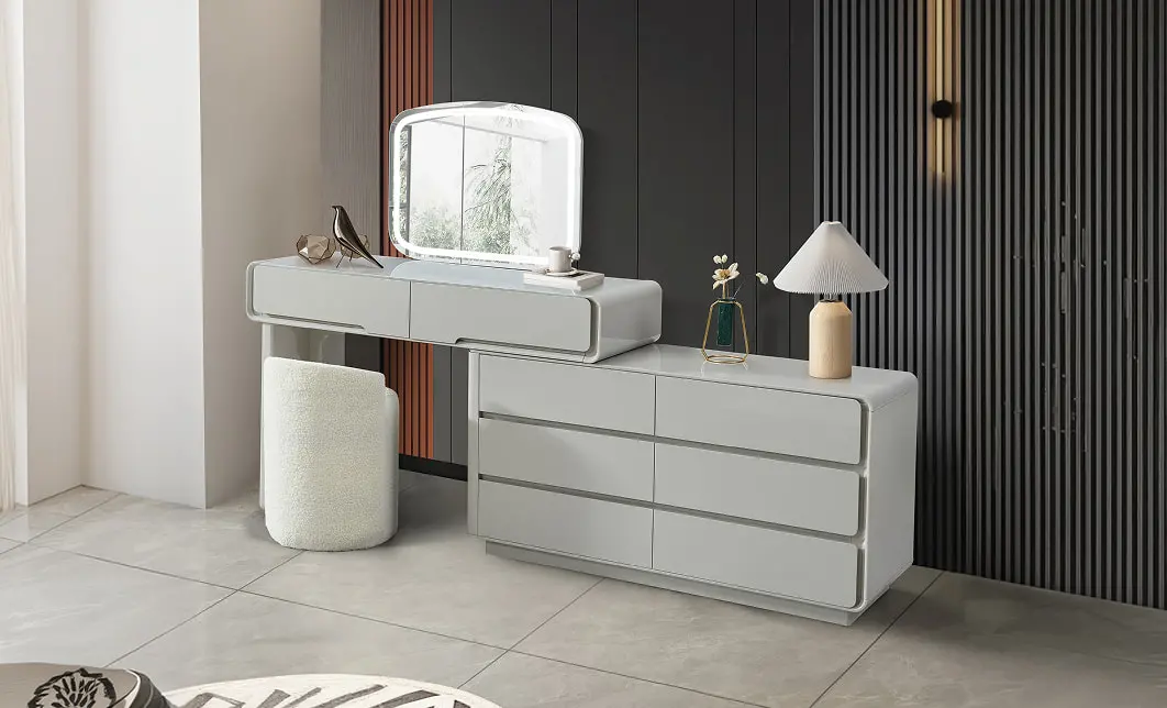 Măsuță Toaletă T6068 Albă Extensibilă cu 3 culori LED și Oglindă