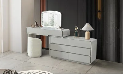 Măsuță Toaletă T6068 Albă Extensibilă cu 3 culori LED și Oglindă