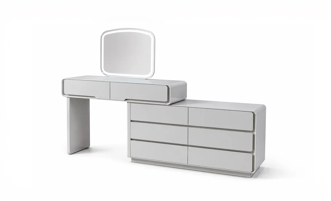 Măsuță Toaletă T6068 Albă Extensibilă cu 3 culori LED și Oglindă 1