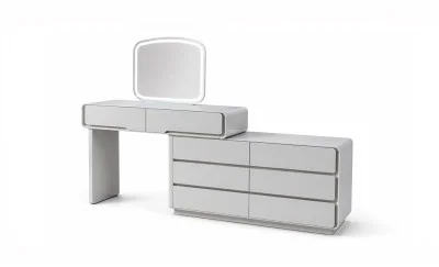 Măsuță Toaletă T6068 Albă Extensibilă cu 3 culori LED și Oglindă