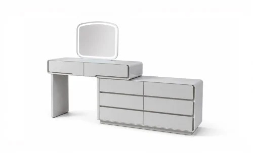 Măsuță Toaletă T6068 Albă Extensibilă cu 3 culori LED și Oglindă