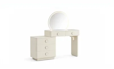 Măsuță Toaletă T6225 Albă Extensibilă cu 3 culori LED și Oglindă