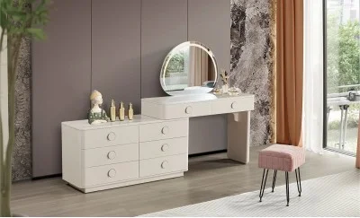 Măsuță Toaletă T6228 Albă Extensibilă cu 3 culori LED și Oglindă