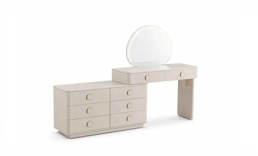 Măsuță Toaletă T6228 Albă Extensibilă cu 3 culori LED și Oglindă 1