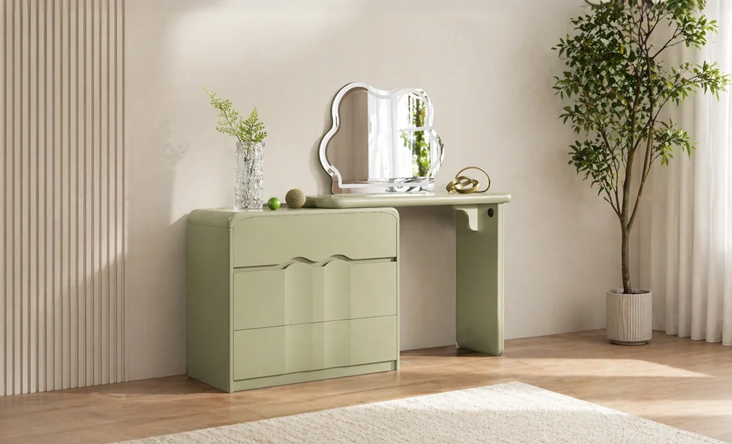 Măsuță Toaletă T6233 Verde Extensibilă cu 3 culori LED și Oglindă