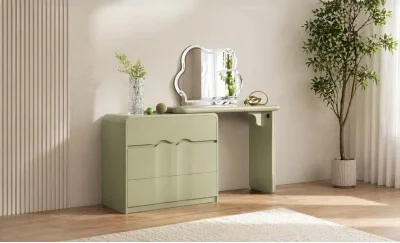 Măsuță Toaletă T6233 Verde Extensibilă cu 3 culori LED și Oglindă