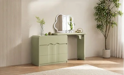 Măsuță Toaletă T6233 Verde Extensibilă cu 3 culori LED și Oglindă