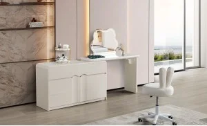 Măsuță Toaletă T6236 Albă Extensibilă cu 3 culori LED și Oglindă