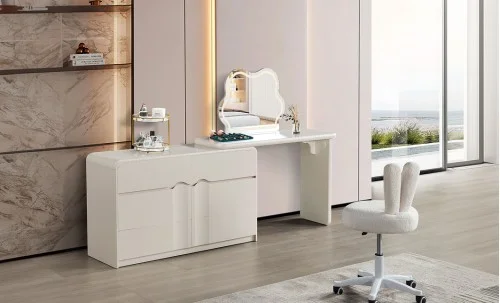 Măsuță Toaletă T6236 Albă Extensibilă cu 3 culori LED și Oglindă