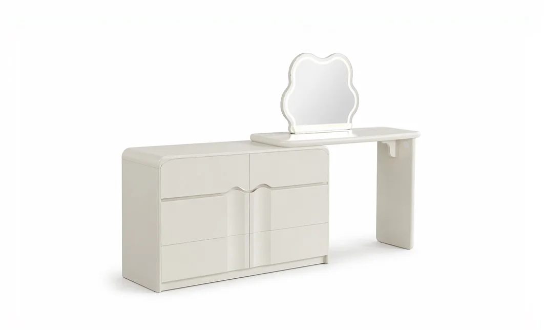 Măsuță Toaletă T6236 Albă Extensibilă cu 3 culori LED și Oglindă 1