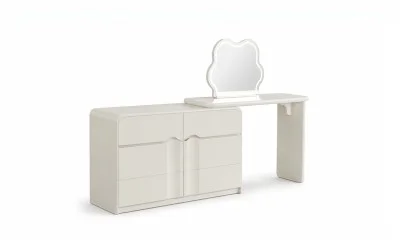 Măsuță Toaletă T6236 Albă Extensibilă cu 3 culori LED și Oglindă