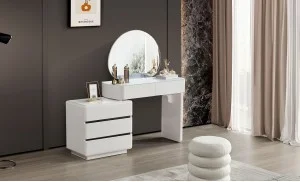 Măsuță Toaletă T6275 Albă cu 3 culori LED și Oglindă