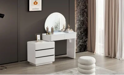 Măsuță Toaletă T6275 Albă cu 3 culori LED și Oglindă