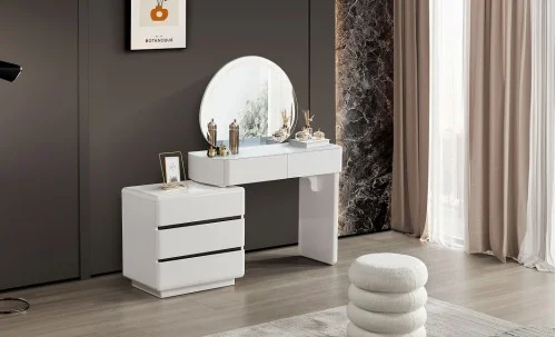 Măsuță Toaletă T6275 Albă cu 3 culori LED și Oglindă