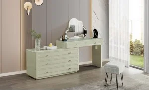 Măsuță Toaletă T6318 Verde Extensibilă cu 3 culori LED și Oglindă