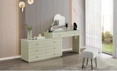 Măsuță Toaletă T6318 Verde Extensibilă cu 3 culori LED și Oglindă