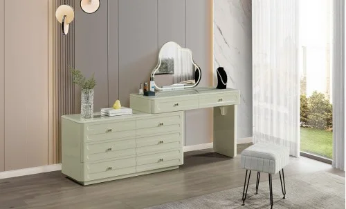 Măsuță Toaletă T6318 Verde Extensibilă cu 3 culori LED și Oglindă