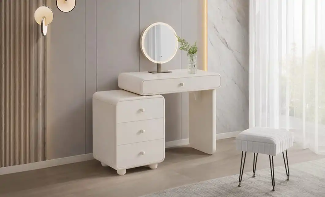 Măsuță Toaletă T632-4 Albă Extensibilă cu 3 culori LED și Oglindă