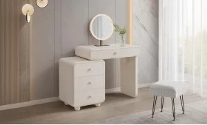 Măsuță Toaletă T632-4 Albă Extensibilă cu 3 culori LED și Oglindă