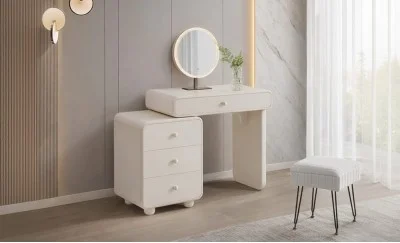 Măsuță Toaletă T632-4 Albă Extensibilă cu 3 culori LED și Oglindă