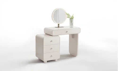 Măsuță Toaletă T632-4 Albă Extensibilă cu 3 culori LED și Oglindă