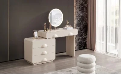 Măsuță Toaletă T636-5 Albă Extensibilă cu 3 culori LED și Oglindă