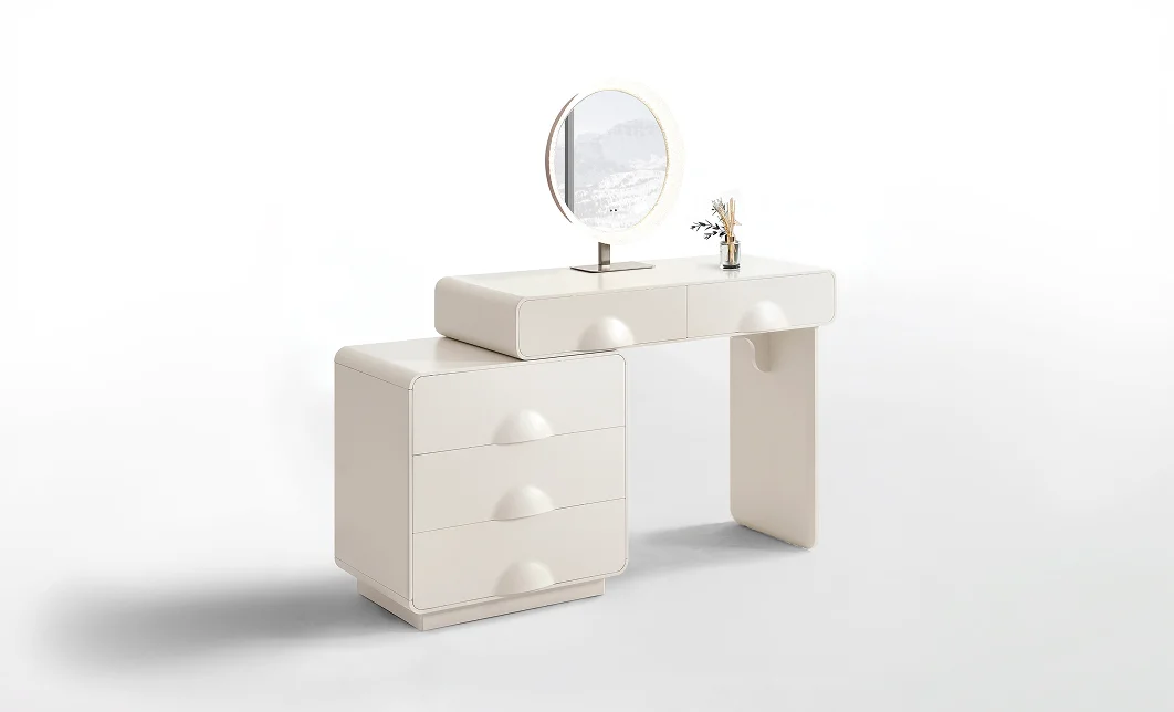 Măsuță Toaletă T636-5 Albă Extensibilă cu 3 culori LED și Oglindă 1