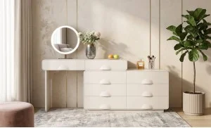 Măsuță Toaletă T636-8 Albă Extensibilă cu 3 culori LED și Oglindă