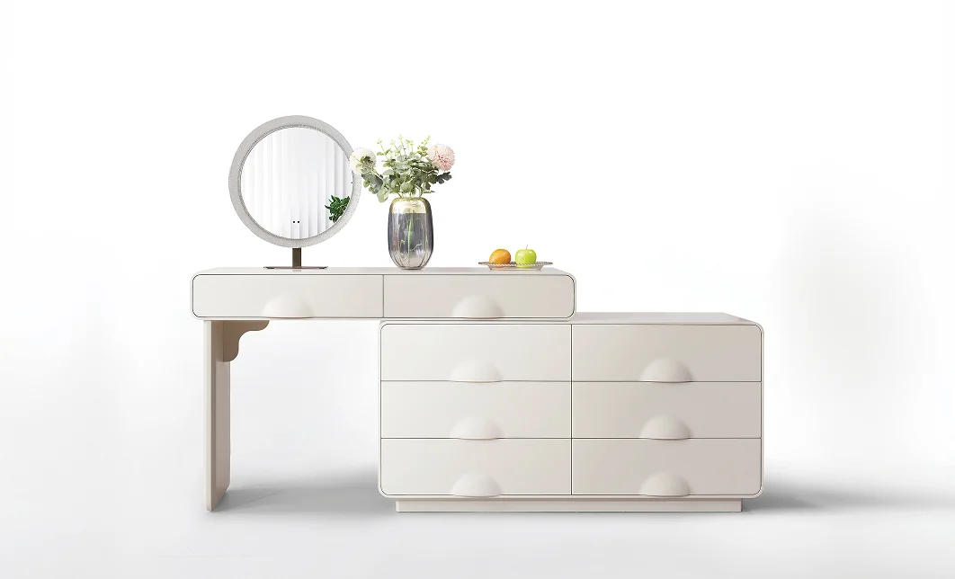 Măsuță Toaletă T636-8 Albă Extensibilă cu 3 culori LED și Oglindă 1