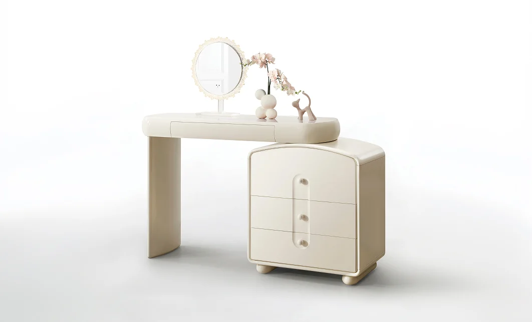 Măsuță Toaletă T638-4 Galbenă-Crem Extensibilă cu 3 culori LED și Oglindă 1