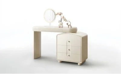 Măsuță Toaletă T638-4 Galbenă-Crem Extensibilă cu 3 culori LED și Oglindă