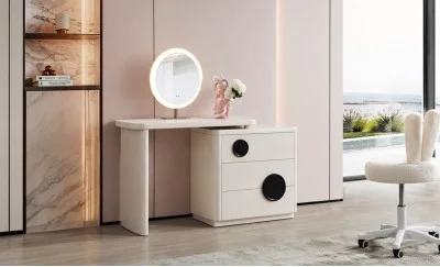 Măsuță Toaletă T639-3 Albă Extensibilă cu 3 culori LED și Oglindă