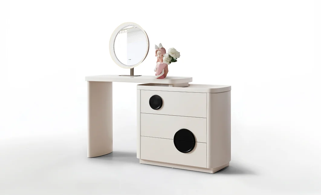 Măsuță Toaletă T639-3 Albă Extensibilă cu 3 culori LED și Oglindă 1