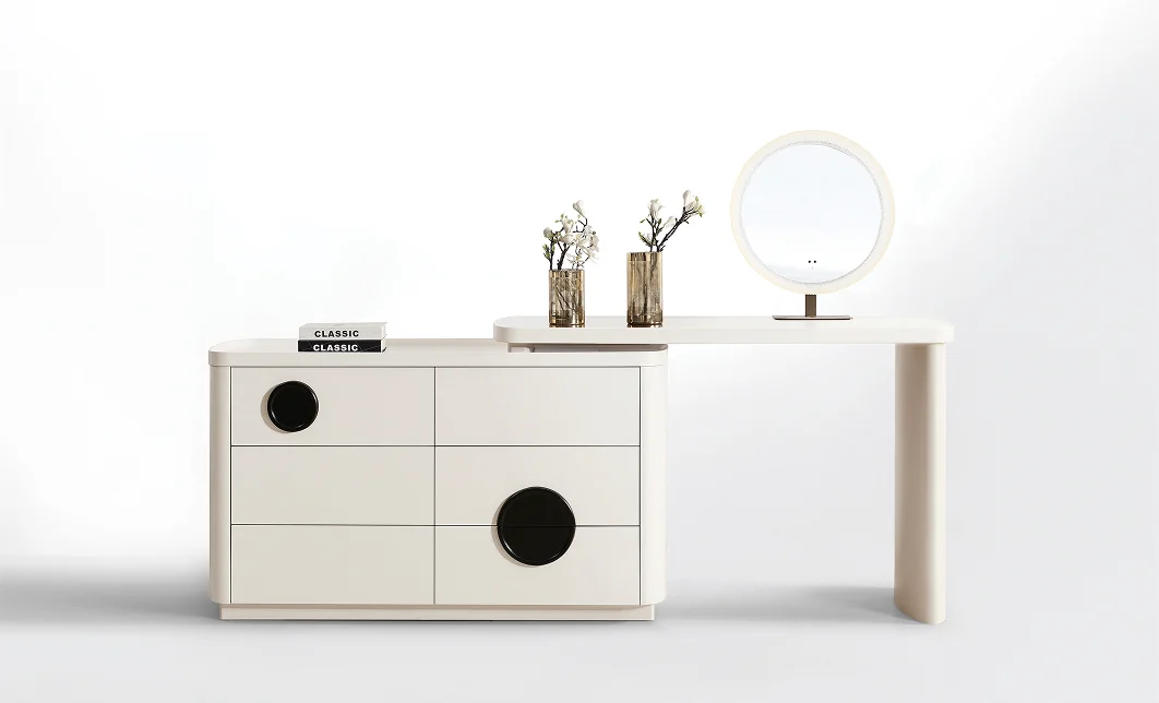 Măsuță Toaletă T639-6 Albă Extensibilă cu 3 culori LED și Oglindă 1