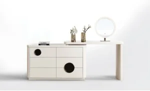 Măsuță Toaletă T639-6 Albă Extensibilă cu 3 culori LED și Oglindă