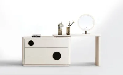 Măsuță Toaletă T639-6 Albă Extensibilă cu 3 culori LED și Oglindă