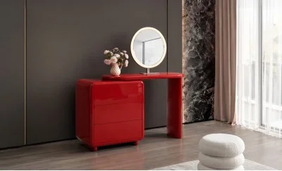 Măsuță Toaletă T652-3 Roșie Extensibilă cu 3 culori LED și Oglindă