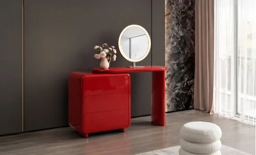 Măsuță Toaletă T652-3 Roșie Extensibilă cu 3 culori LED și Oglindă