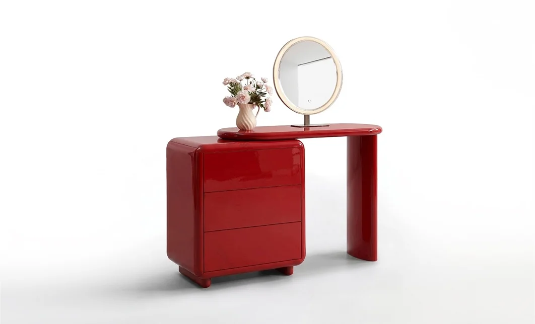 Măsuță Toaletă T652-3 Roșie Extensibilă cu 3 culori LED și Oglindă 1
