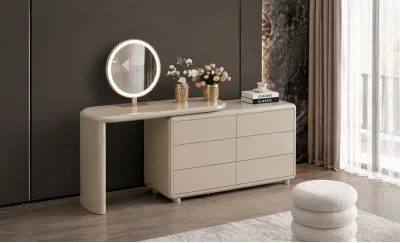 Măsuță Toaletă T652-6 Gri Extensibilă cu 3 culori LED și Oglindă