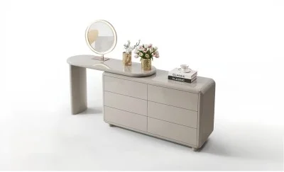 Măsuță Toaletă T652-6 Gri Extensibilă cu 3 culori LED și Oglindă