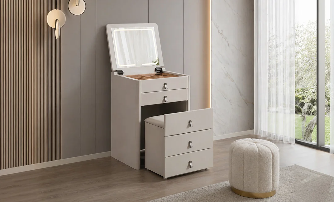 Măsuță Toaletă T658-4 Gri cu 3 culori LED și Oglindă